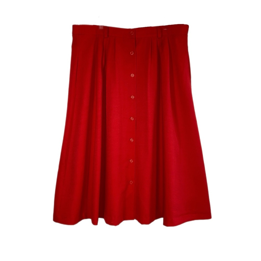 Diana Fay Vintage Classic Red Tea Length Pleated Button Front Skirt